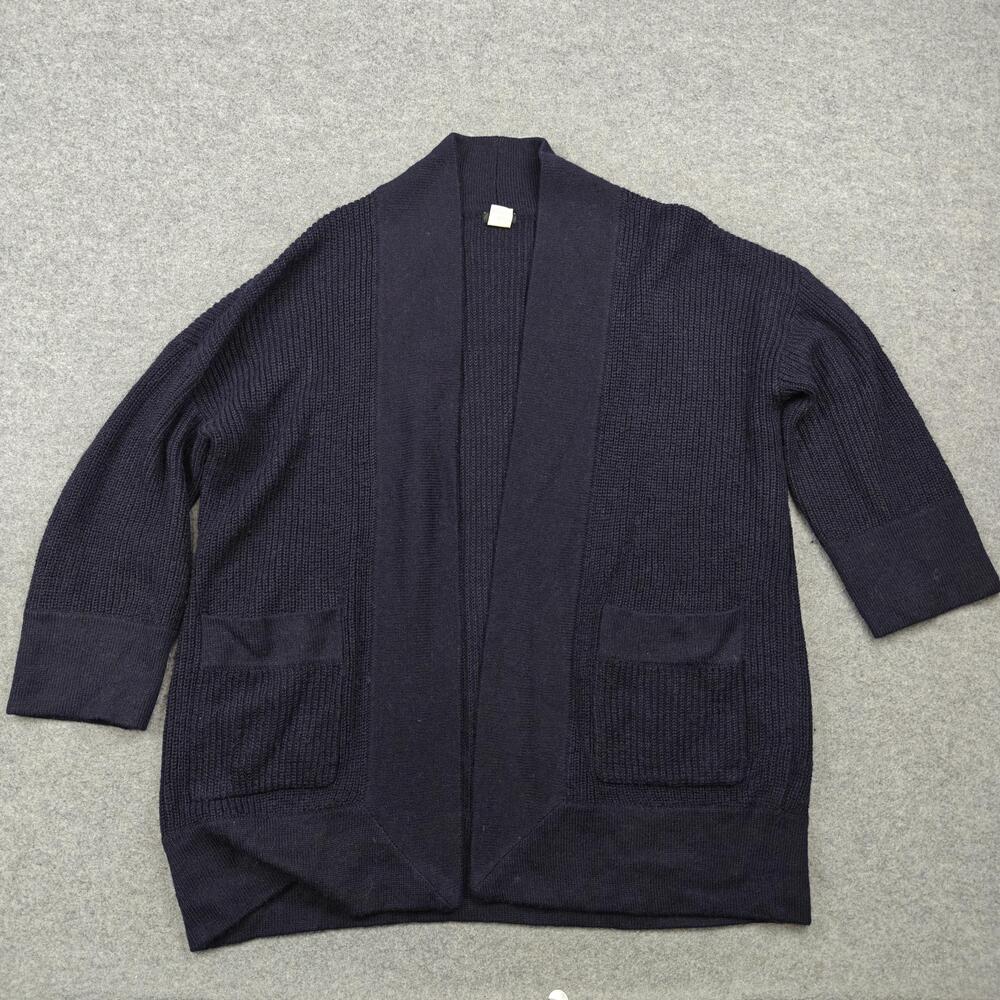 J.CREW Cardigan Womens Large Blue Waffle-Knit Open Pockets Heavyweight Knit